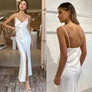 Shana Joy La Lune Bias Cut Slip Dress Cream Ivory White